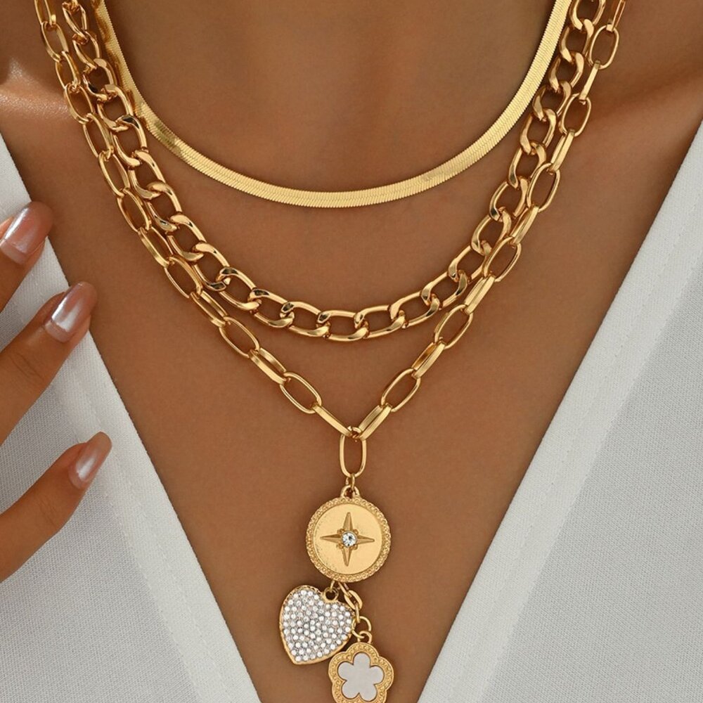Stainless Steel Gold Layered Necklace